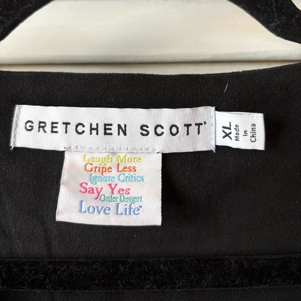 Gretchen Scott Velvet Feel Blouse Black V-Neck 3/4 Sleeve Women’s XL - Picture 2 of 4